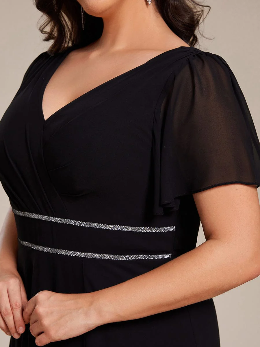ever DAKOTA|Plus Size Chiffon Ruffle Sleeves Rhinestone Waist High-Low Wedding Guest Dress - Image 19