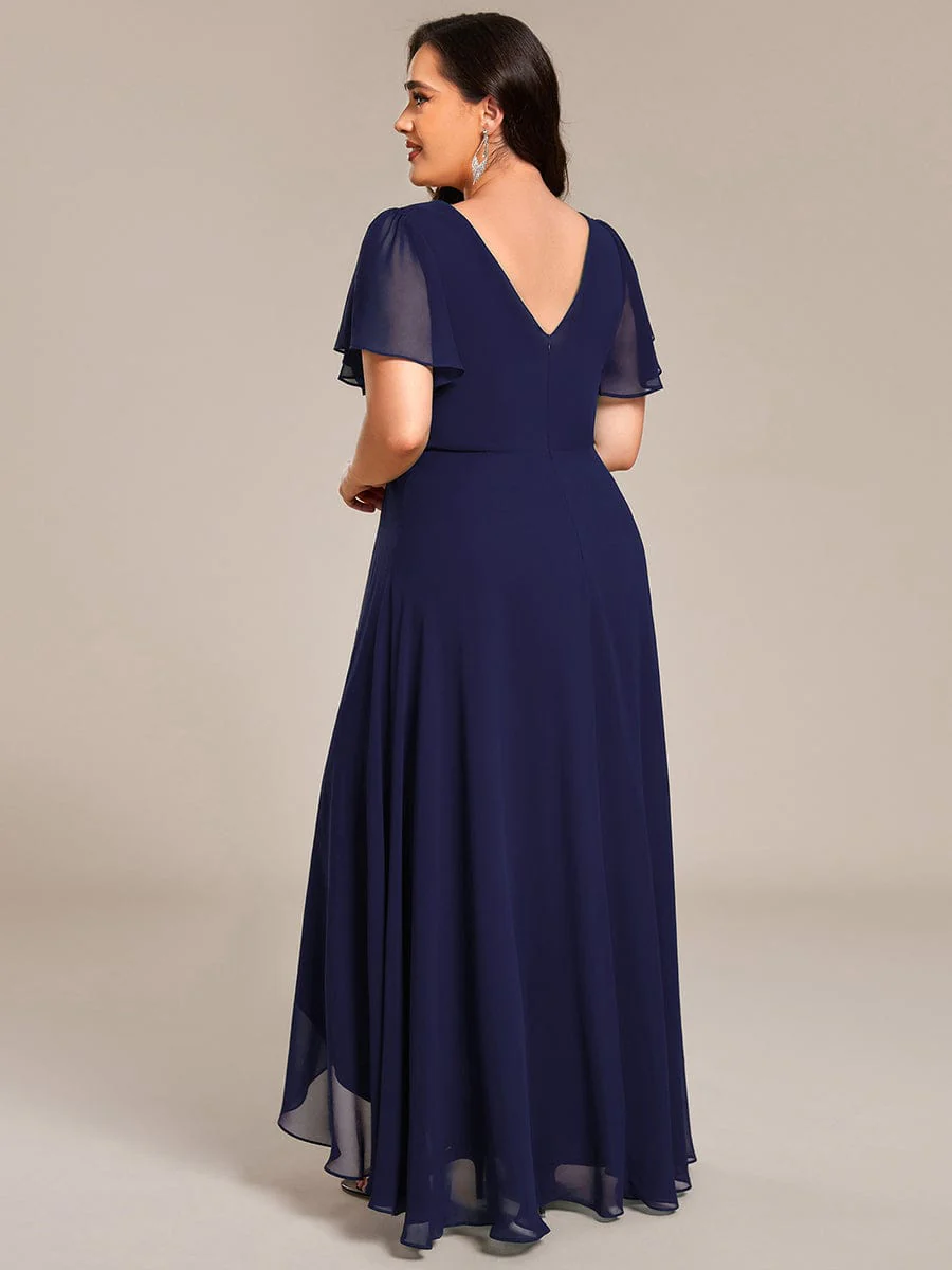 ever DAKOTA|Plus Size Chiffon Ruffle Sleeves Rhinestone Waist High-Low Wedding Guest Dress - Image 26