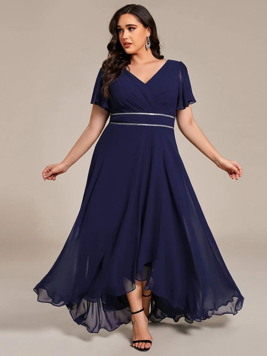 ever DAKOTA|Plus Size Chiffon Ruffle Sleeves Rhinestone Waist High-Low Wedding Guest Dress - Image 28