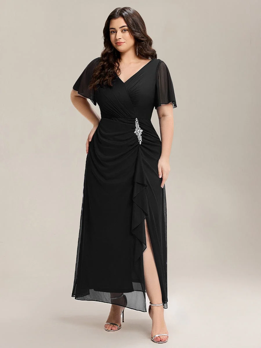 ever MARIEL|Rhinestone Embellished Chiffon Ruffle Sleeve Evening Dress - Image 16