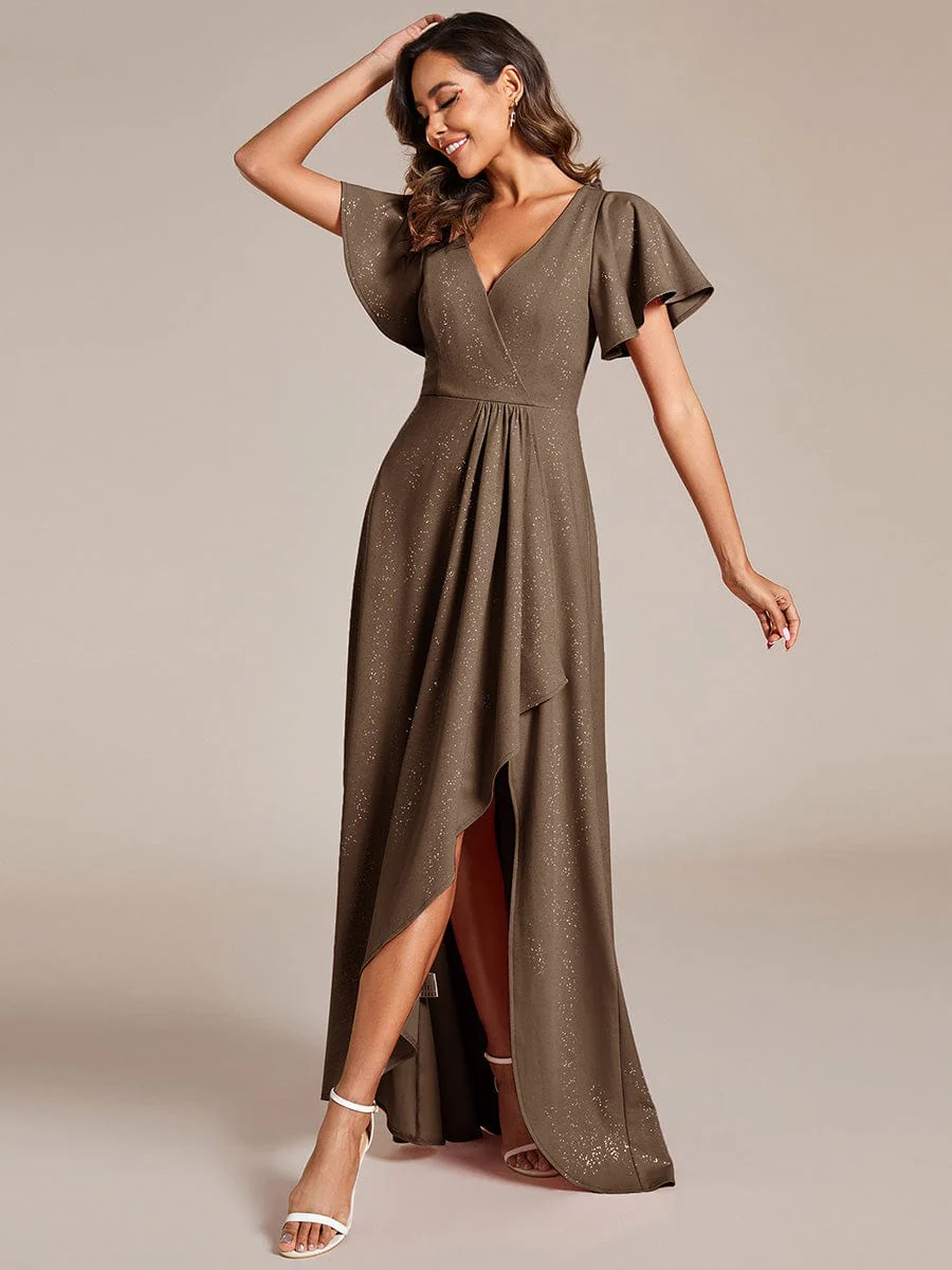ever MELODÉ|Ruffle Sleeves V Neck High Low Evening Dress - Image 93