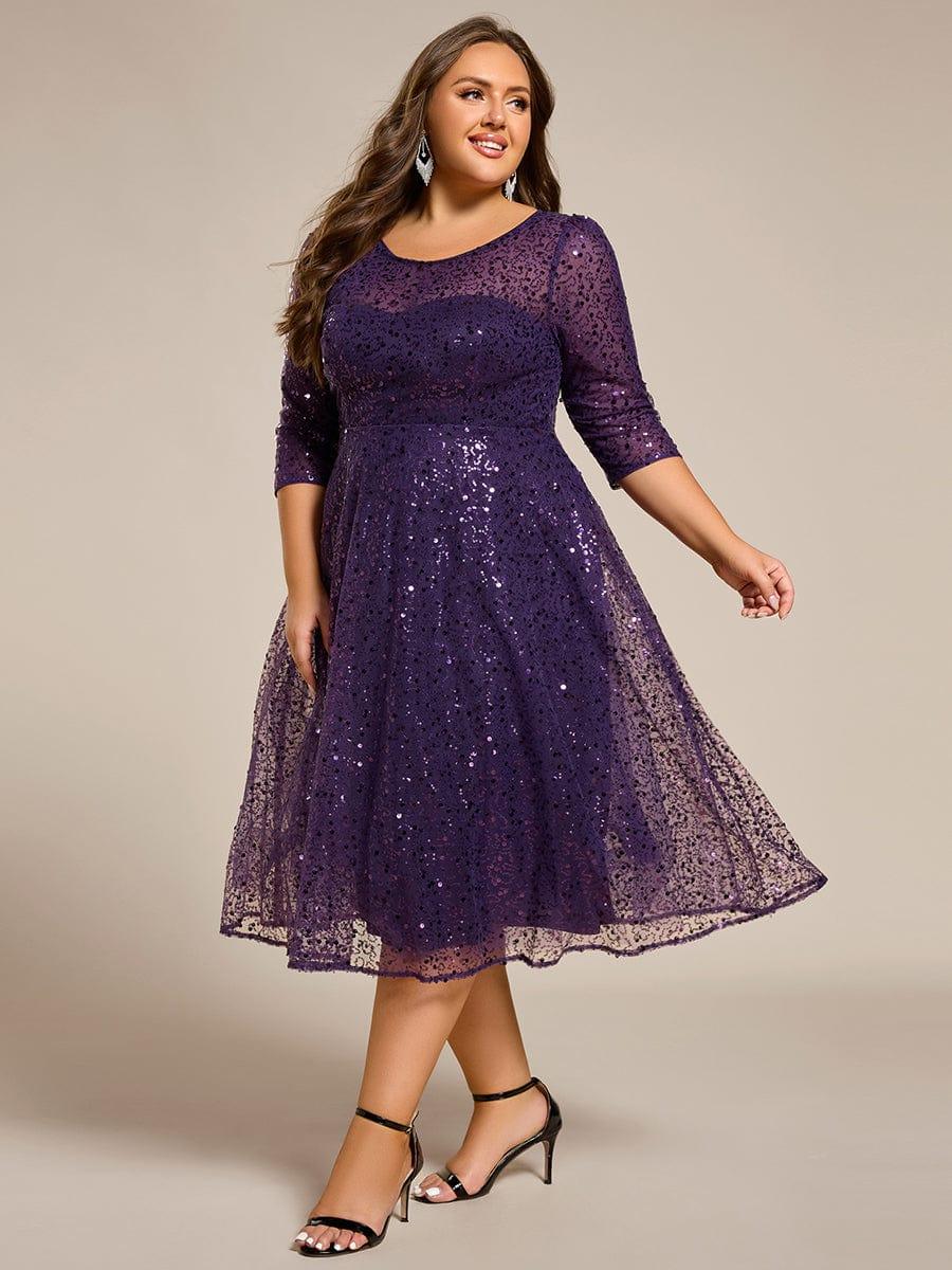 pretty SIENNA|Plus Size Dazzling Sequin A-Line Midi Evening Dress with Long Sleeves (Final Sale) - Image 24