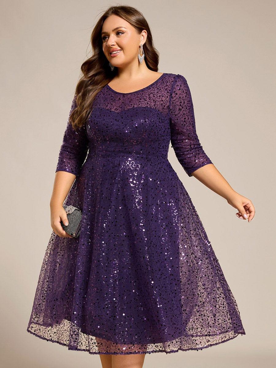 pretty SIENNA|Plus Size Dazzling Sequin A-Line Midi Evening Dress with Long Sleeves (Final Sale) - Image 25