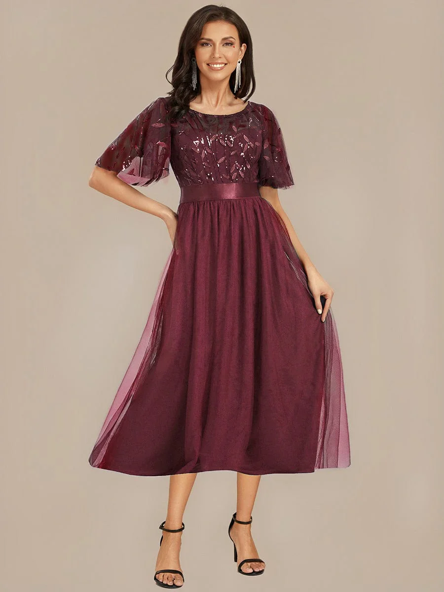 ever TAYLOR|Designer Sequined Leaf Midi Evening Dress - Image 10