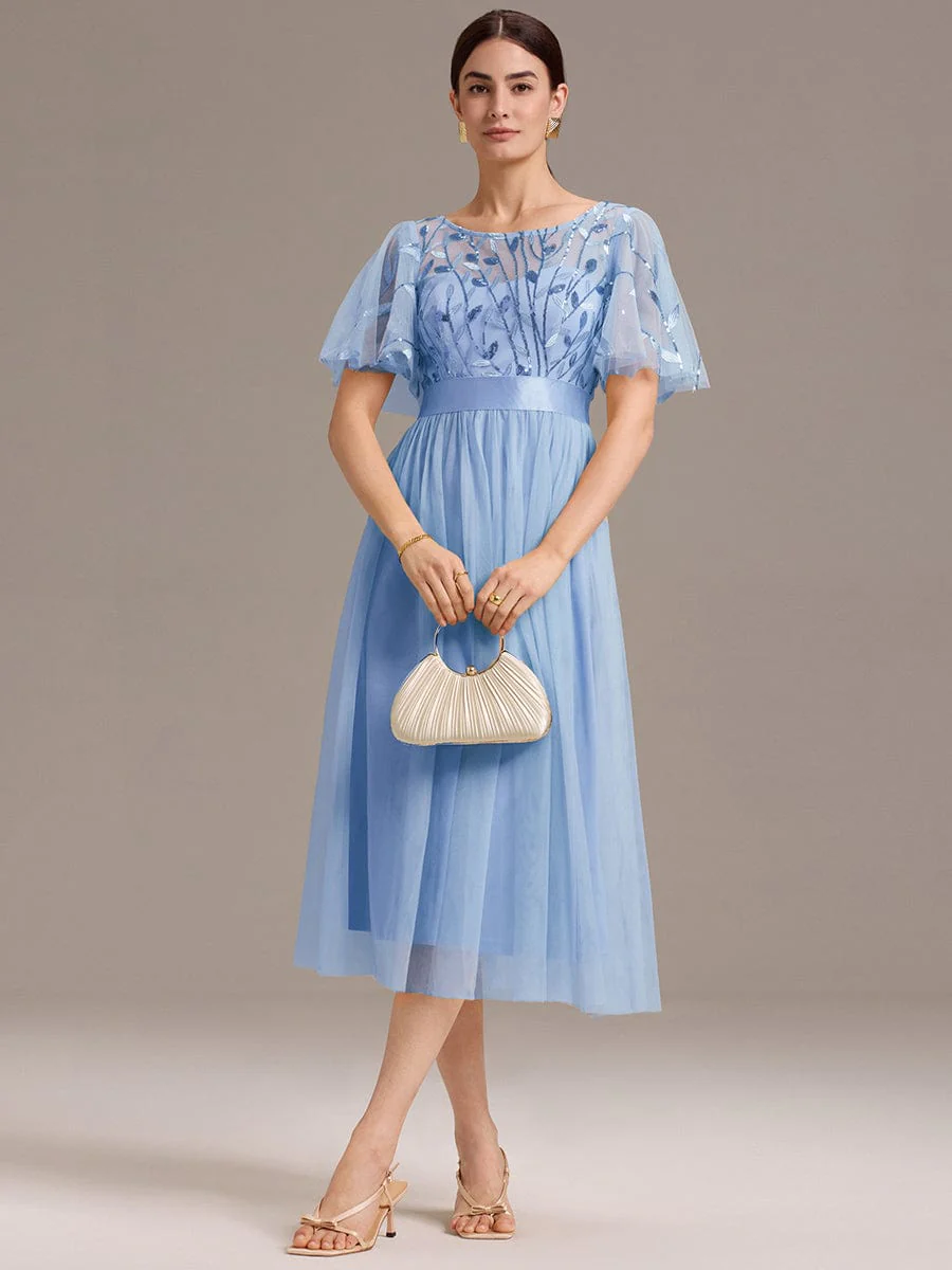 ever TAYLOR|Designer Sequin Leaf Midi Wedding Guest Dress - Image 11