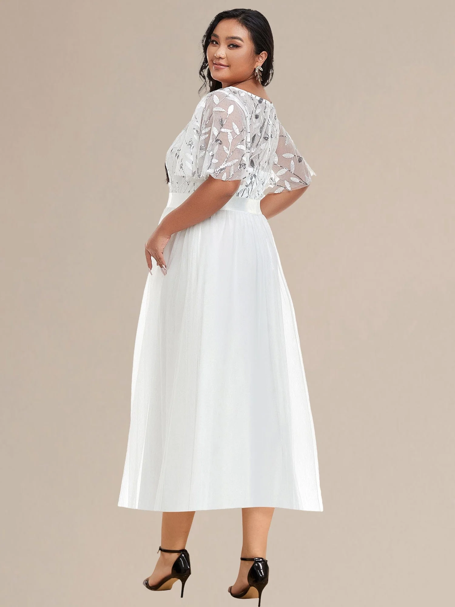 ever TAYLOR|Designer Sequined Leaf Midi Evening Dress - Image 74