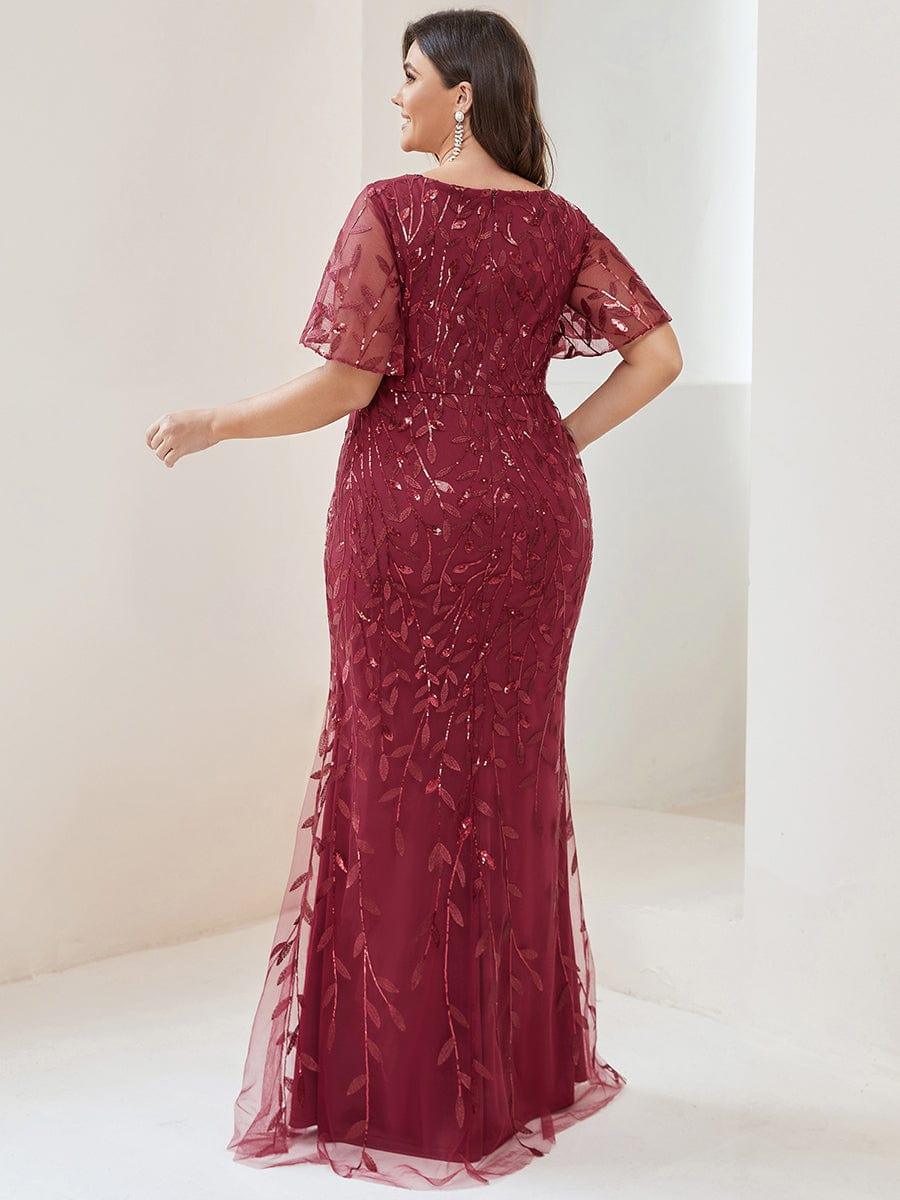 pretty DIONE|Fashion Plus Size V Neck Mermaid Sequin & Tulle Evening Dress - Image 19