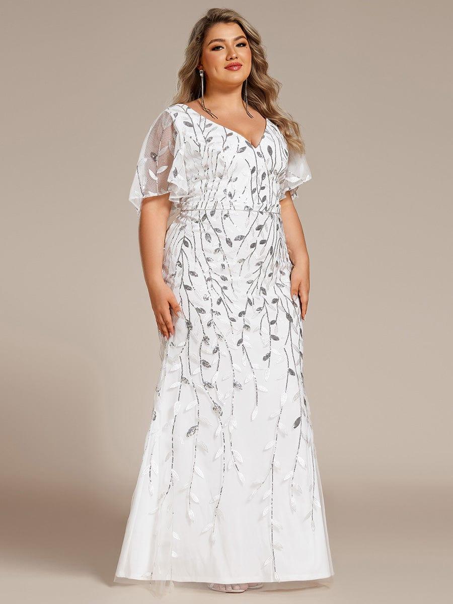 pretty DIONE|Fashion Plus Size V Neck Mermaid Sequin & Tulle Evening Dress - Image 48