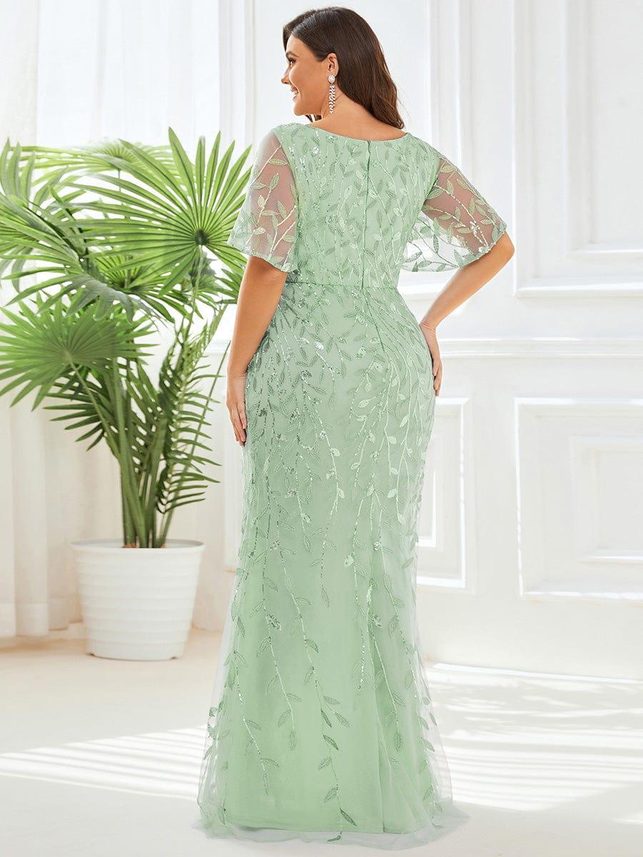 pretty DIONE|Fashion Plus Size V Neck Mermaid Sequin & Tulle Evening Dress - Image 51