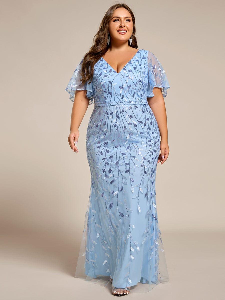 pretty DIONE|Fashion Plus Size V Neck Mermaid Sequin & Tulle Evening Dress - Image 68