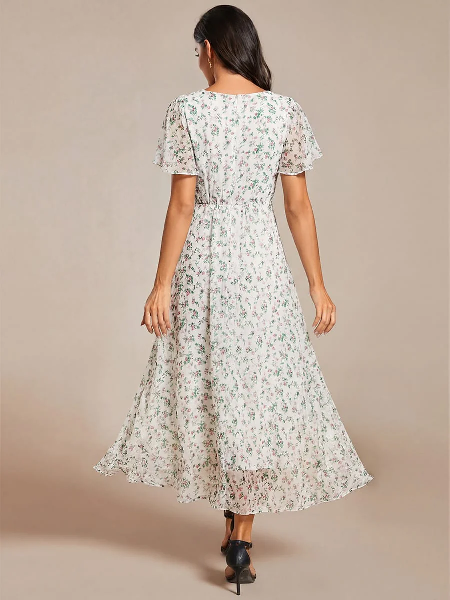 ever LARK|Floral Chiffon Elegance Short Sleeve High-Low Wedding Guest Dress - Image 108