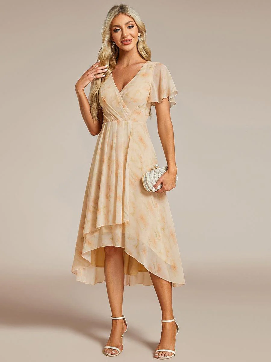 ever LARK|Floral Chiffon Elegance Short Sleeve High-Low Wedding Guest Dress - Image 11
