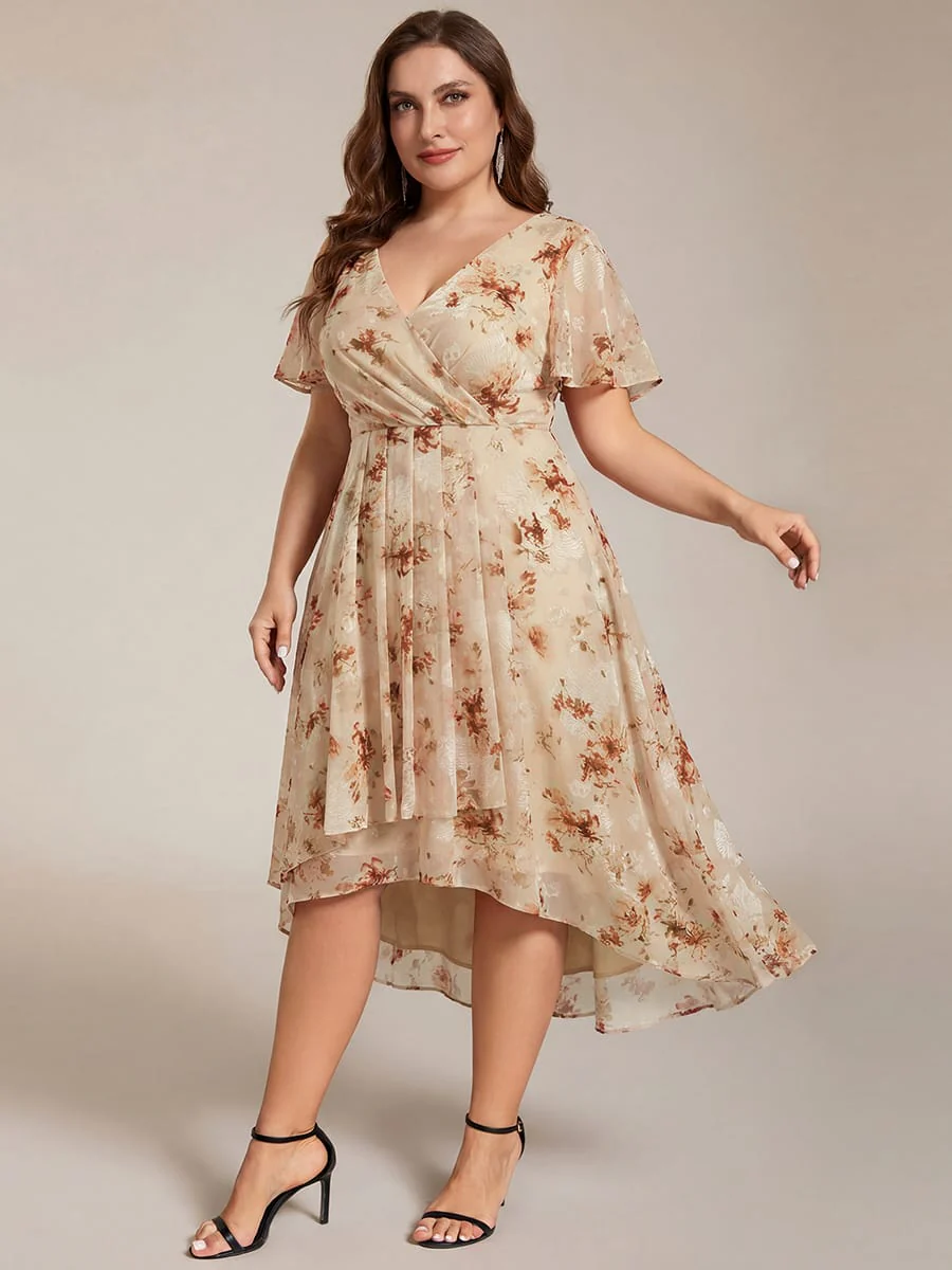 ever LARK|Floral Chiffon Elegance Short Sleeve High-Low Wedding Guest Dress - Image 120