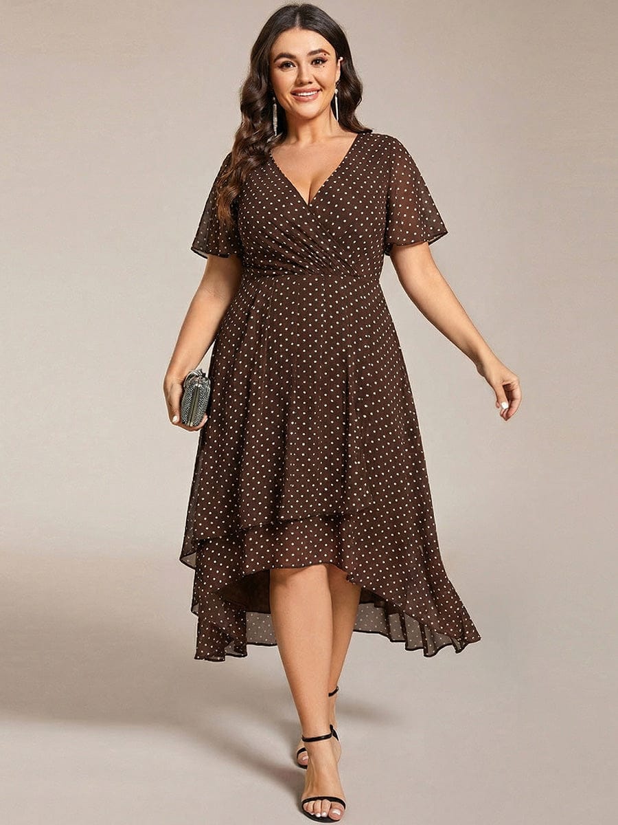 ever LARK|Floral Chiffon Elegance Short Sleeve High-Low Wedding Guest Dress - Image 79