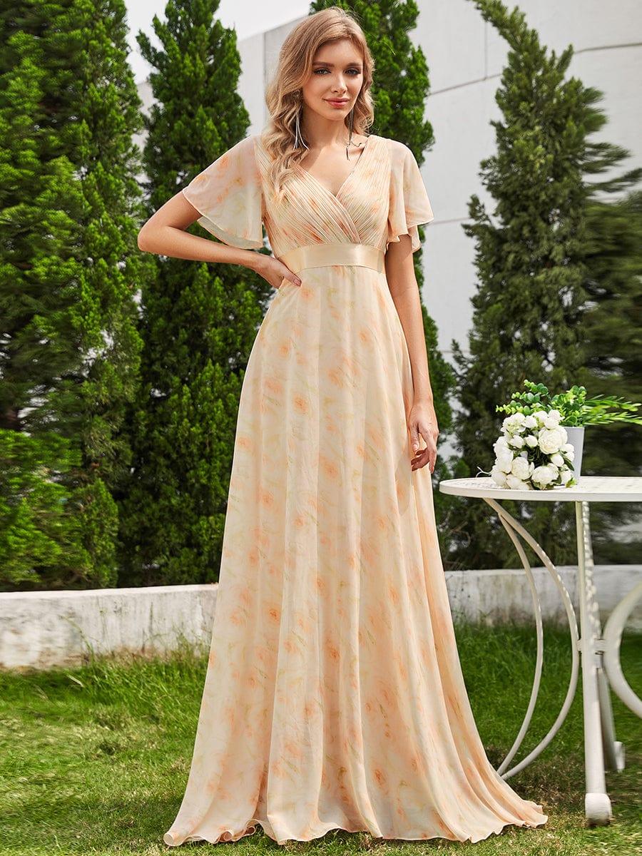 ever MONICA|Floral Chiffon High Waist Short Sleeves Bridesmaid Dress (Final Sale)