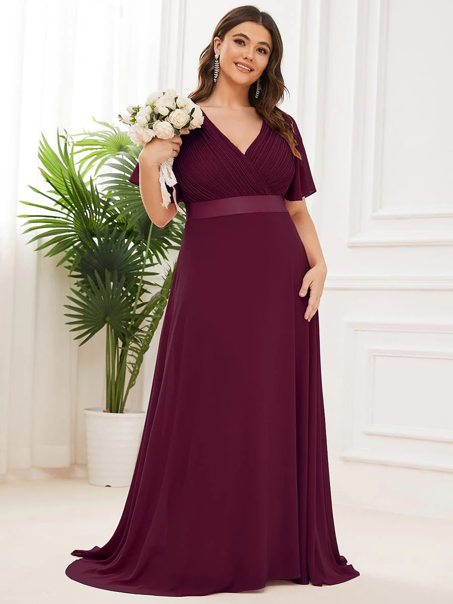 ever MONICA|Floral Chiffon High Waist Short Sleeves Bridesmaid Dress (Final Sale) - Image 100