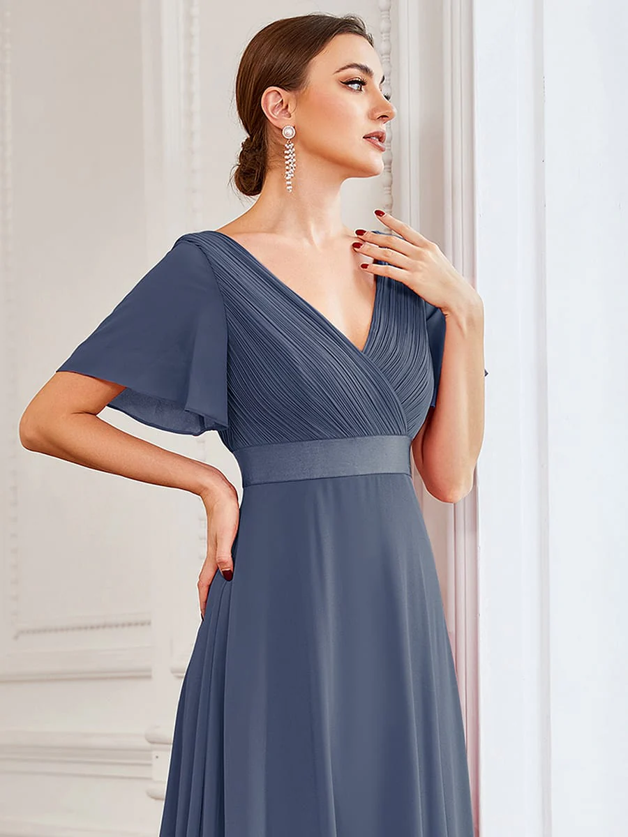 ever MONICA|Floral Chiffon High Waist Short Sleeves Bridesmaid Dress (Final Sale) - Image 116