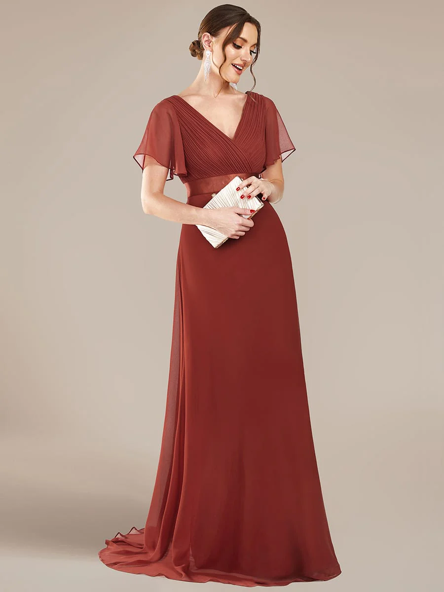 ever MONICA|Floral Chiffon High Waist Short Sleeves Bridesmaid Dress (Final Sale) - Image 135