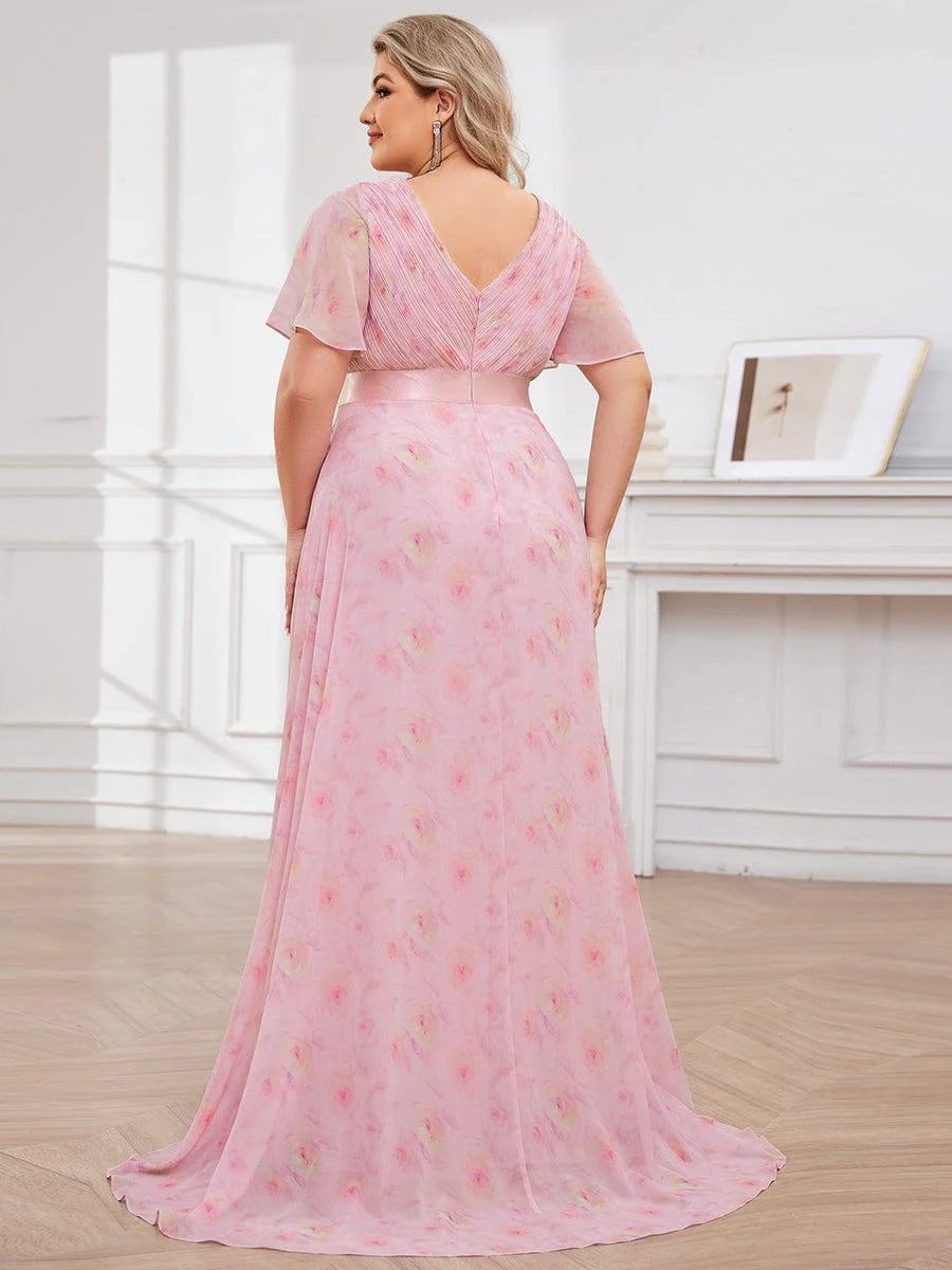 ever MONICA|Floral Chiffon High Waist Short Sleeves Bridesmaid Dress (Final Sale) - Image 15