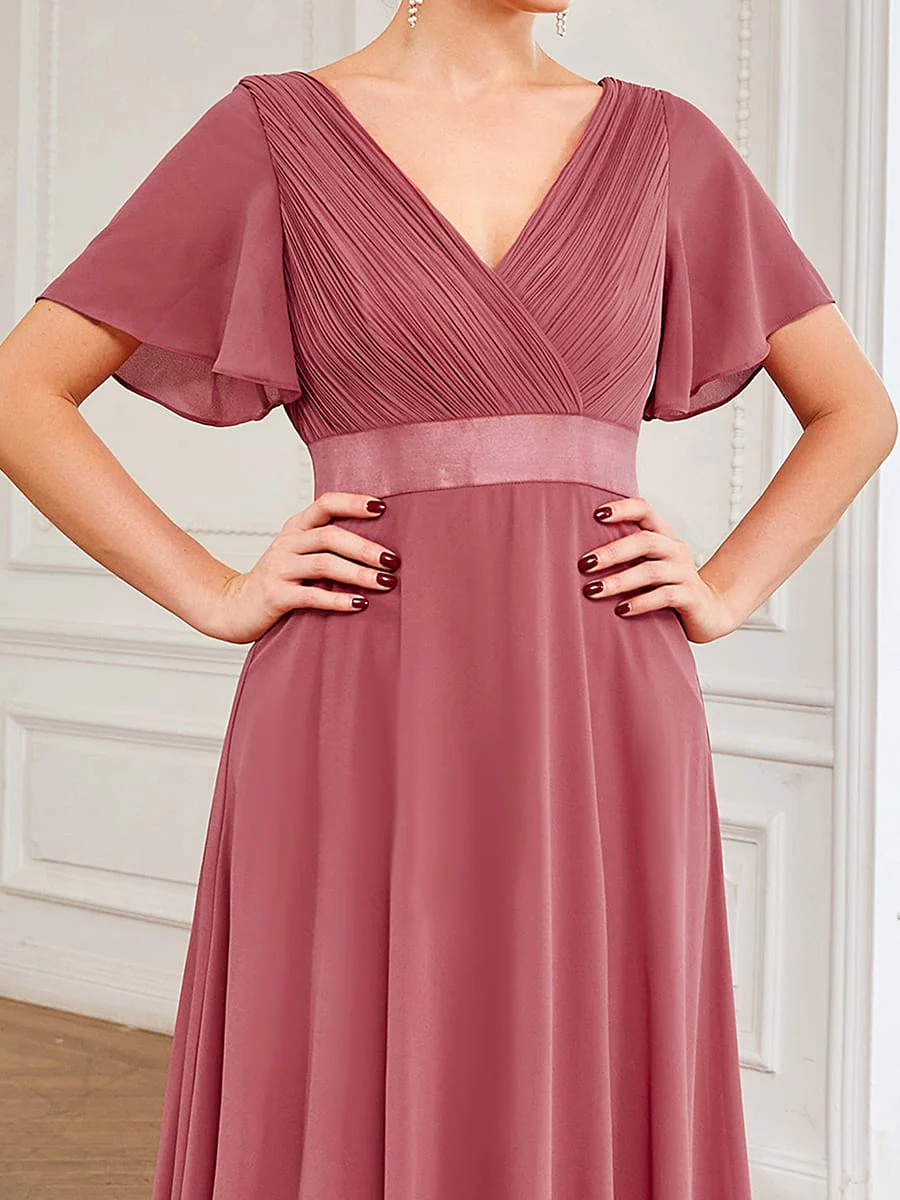 ever MONICA|Floral Chiffon High Waist Short Sleeves Bridesmaid Dress (Final Sale) - Image 39
