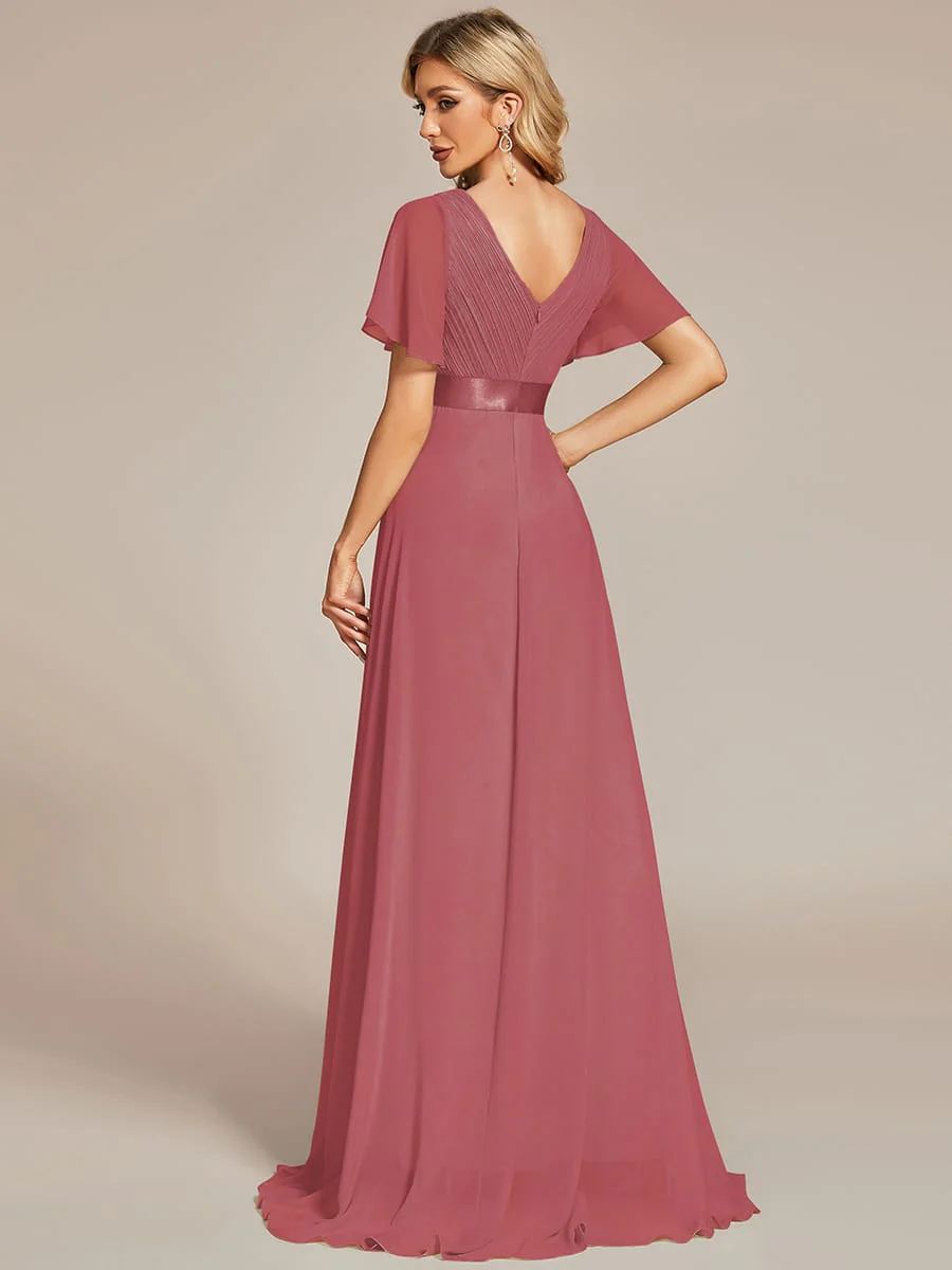 ever MONICA|Floral Chiffon High Waist Short Sleeves Bridesmaid Dress (Final Sale) - Image 41
