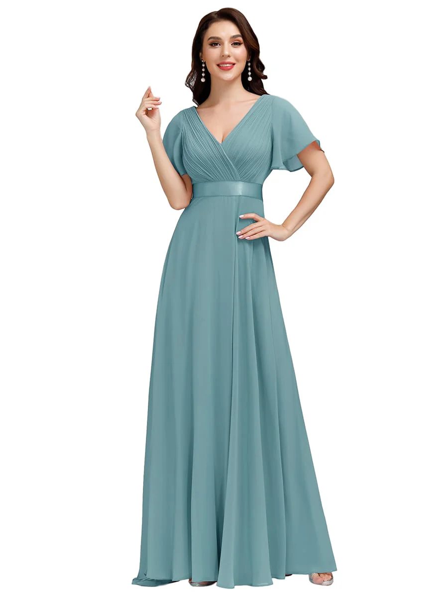 ever MONICA|Floral Chiffon High Waist Short Sleeves Bridesmaid Dress (Final Sale) - Image 55
