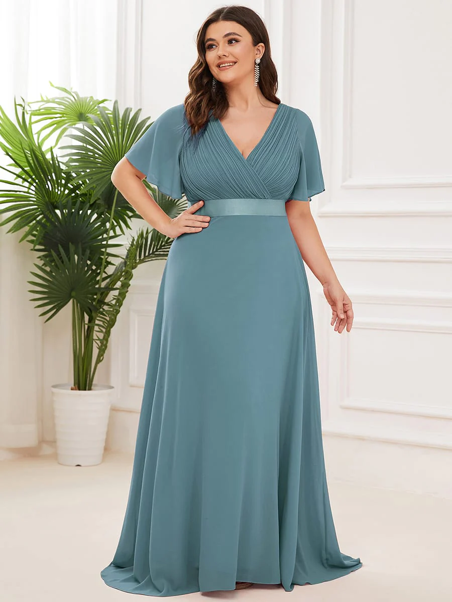 ever MONICA|Floral Chiffon High Waist Short Sleeves Bridesmaid Dress (Final Sale) - Image 60