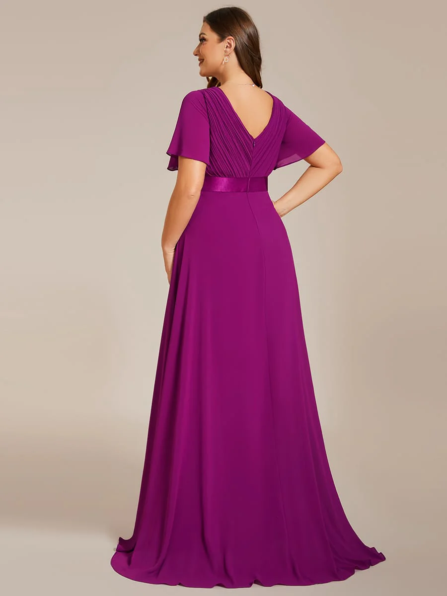 ever MONICA|Floral Chiffon High Waist Short Sleeves Bridesmaid Dress (Final Sale) - Image 73