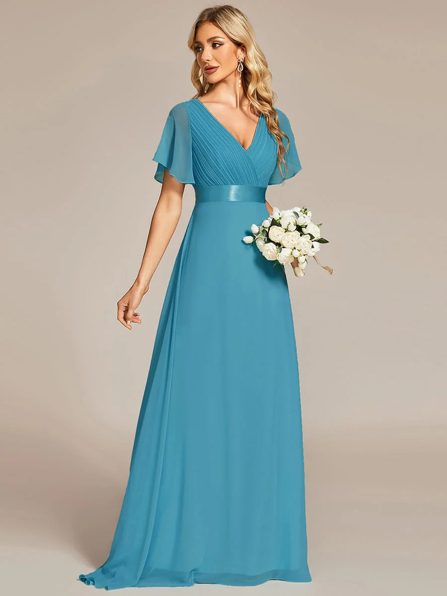 ever MONICA|Floral Chiffon High Waist Short Sleeves Bridesmaid Dress (Final Sale) - Image 80