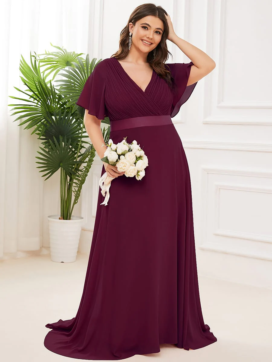 ever MONICA|Floral Chiffon High Waist Short Sleeves Bridesmaid Dress (Final Sale) - Image 97