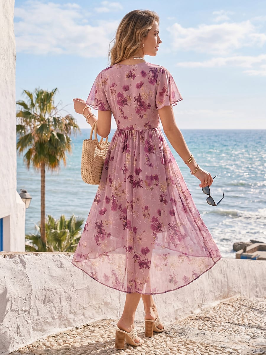 Floral Chiffon Ruffle Sleeve Dress - Image 30