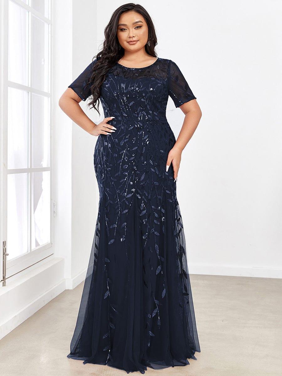 ever JADEN|Sequin Leaf Maxi Long Fishtail Tulle Prom Dresses With Half Sleeves - Image 10
