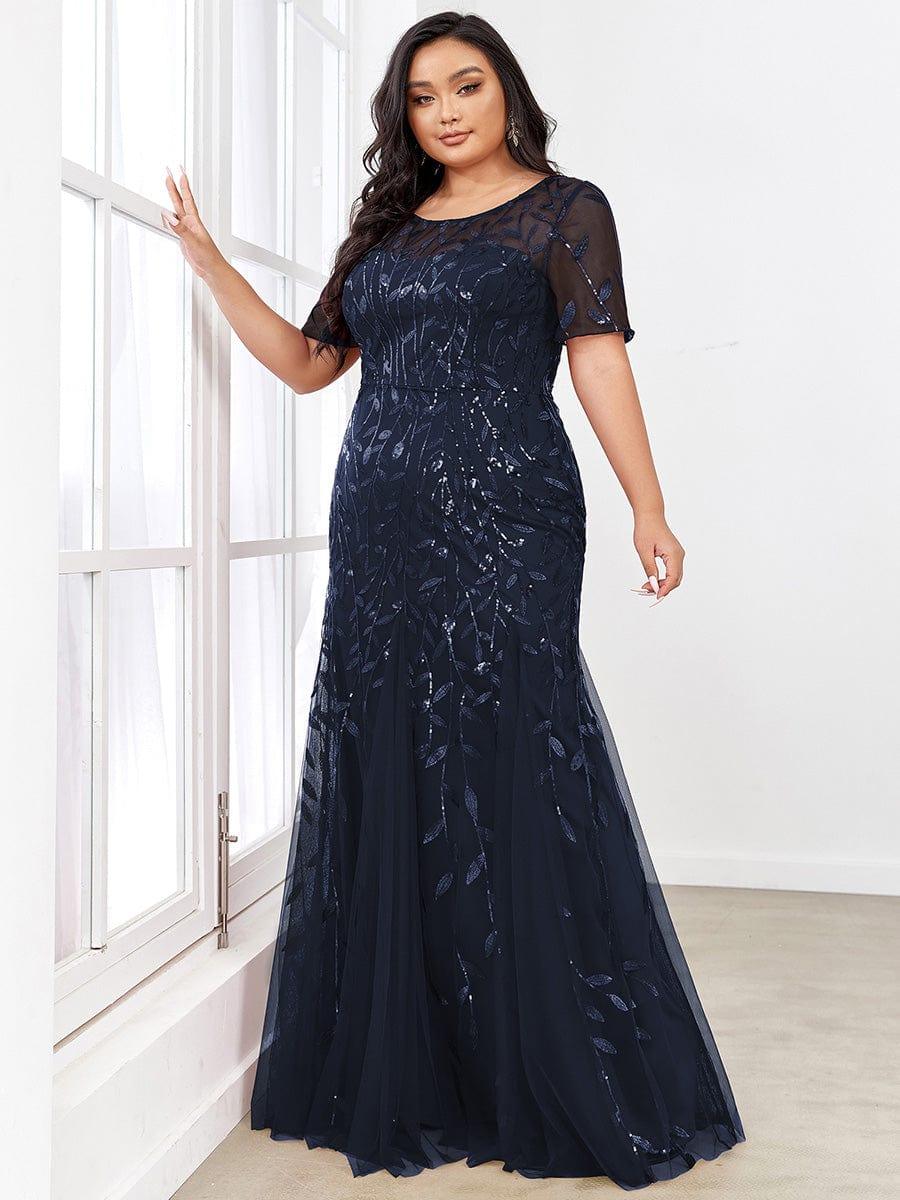 ever JADEN|Sequin Leaf Maxi Long Fishtail Tulle Prom Dresses With Half Sleeves - Image 13