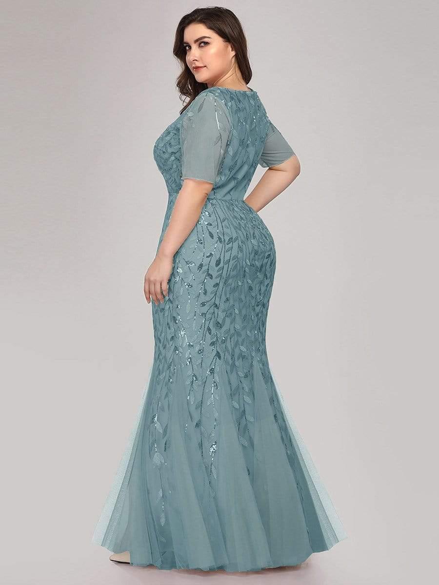 ever JADEN|Sequin Leaf Maxi Long Fishtail Tulle Prom Dresses With Half Sleeves - Image 26