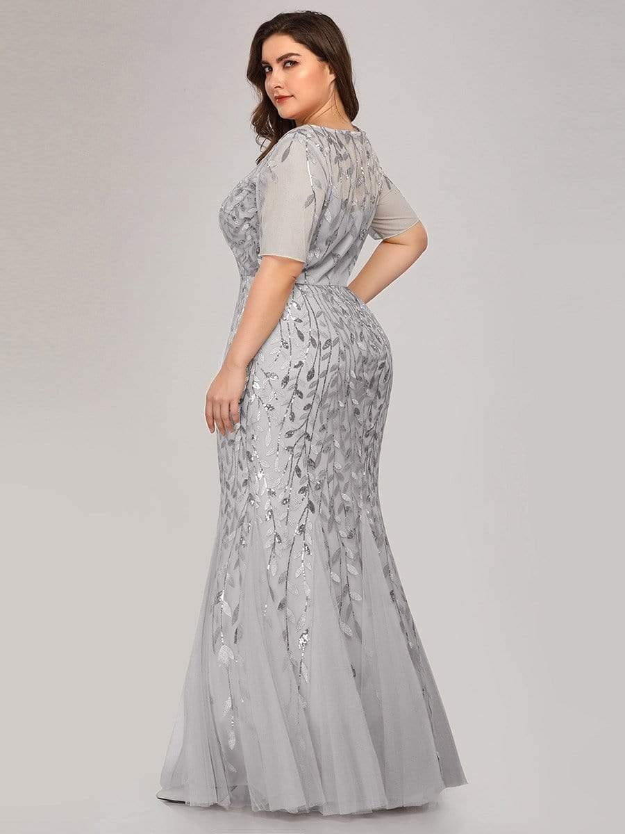 ever JADEN|Sequin Leaf Maxi Long Fishtail Tulle Prom Dresses With Half Sleeves - Image 33