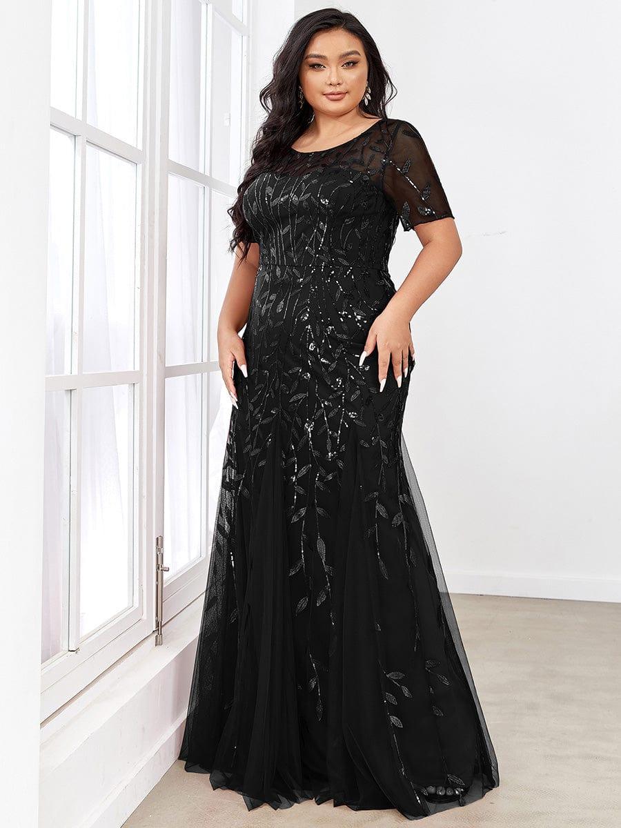 ever JADEN|Sequin Leaf Maxi Long Fishtail Tulle Prom Dresses With Half Sleeves - Image 52