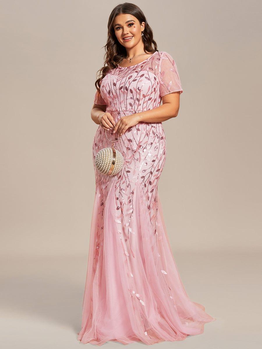 ever JADEN|Sequin Leaf Maxi Long Fishtail Tulle Prom Dresses With Half Sleeves - Image 62