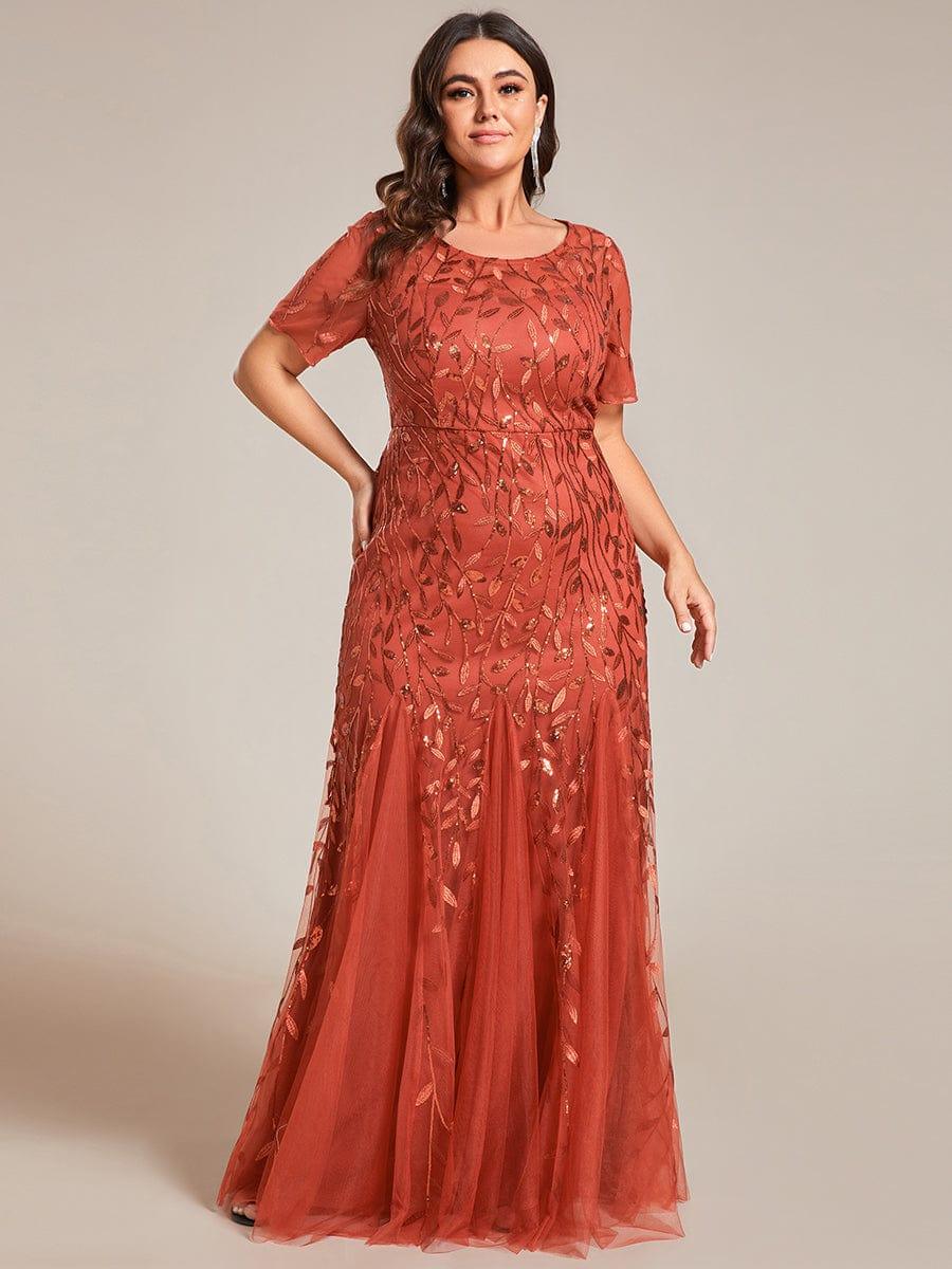 ever JADEN|Sequin Leaf Maxi Long Fishtail Tulle Prom Dresses With Half Sleeves - Image 78