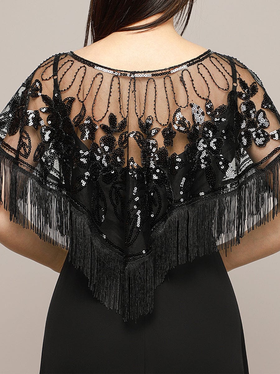 Sequin Decor Fringe Trim Shawl - Image 8