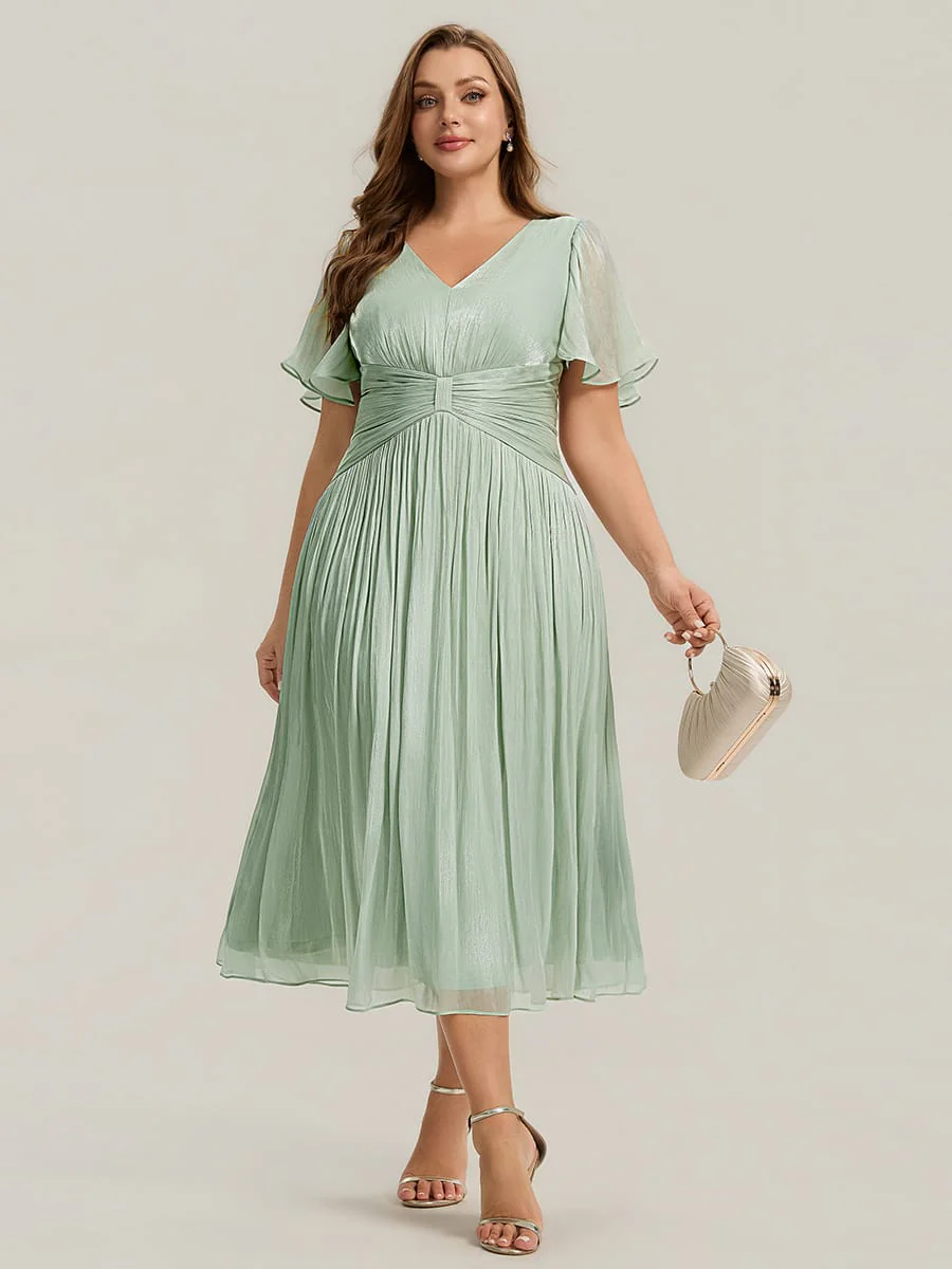 Gathered Sea-island Filament Fabircs Ruffle Sleeve Dress - Image 31