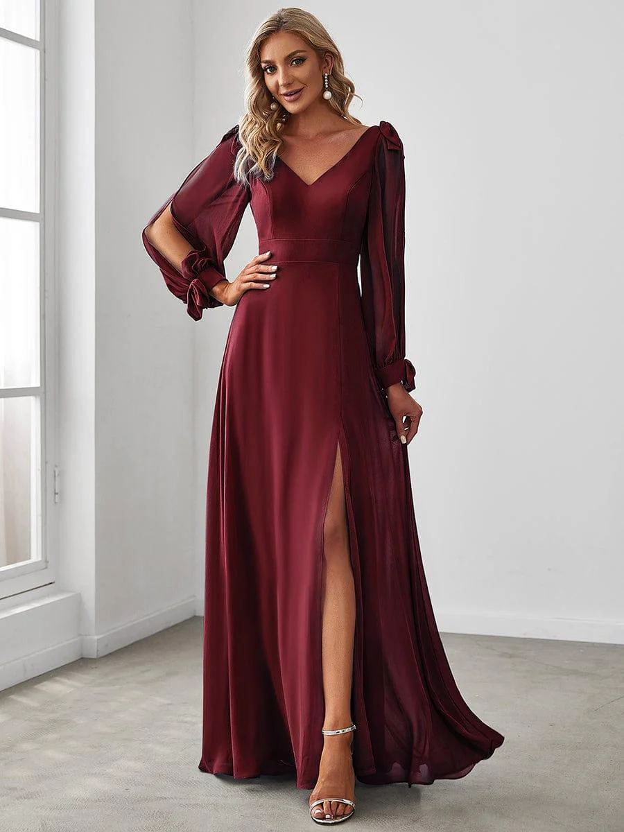 ever IVORY|Gentle Split Low Back Thigh Slit Long Sleeve Wedding Guest Dress - Image 13