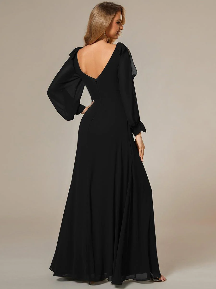 ever IVORY|Gentle Split Low Back Thigh Slit Long Sleeve Wedding Guest Dress - Image 31