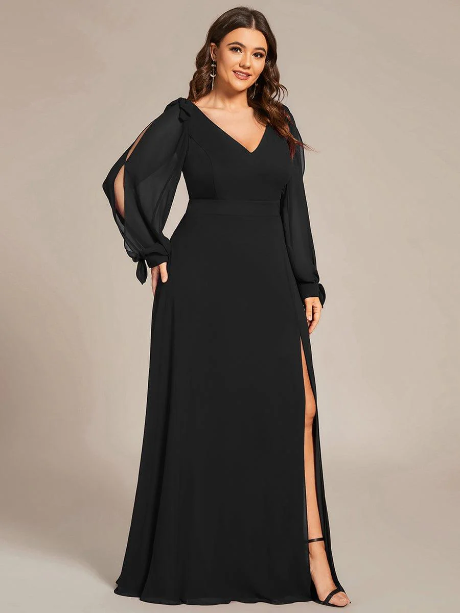 ever IVORY|Gentle Split Low Back Thigh Slit Long Sleeve Wedding Guest Dress - Image 35