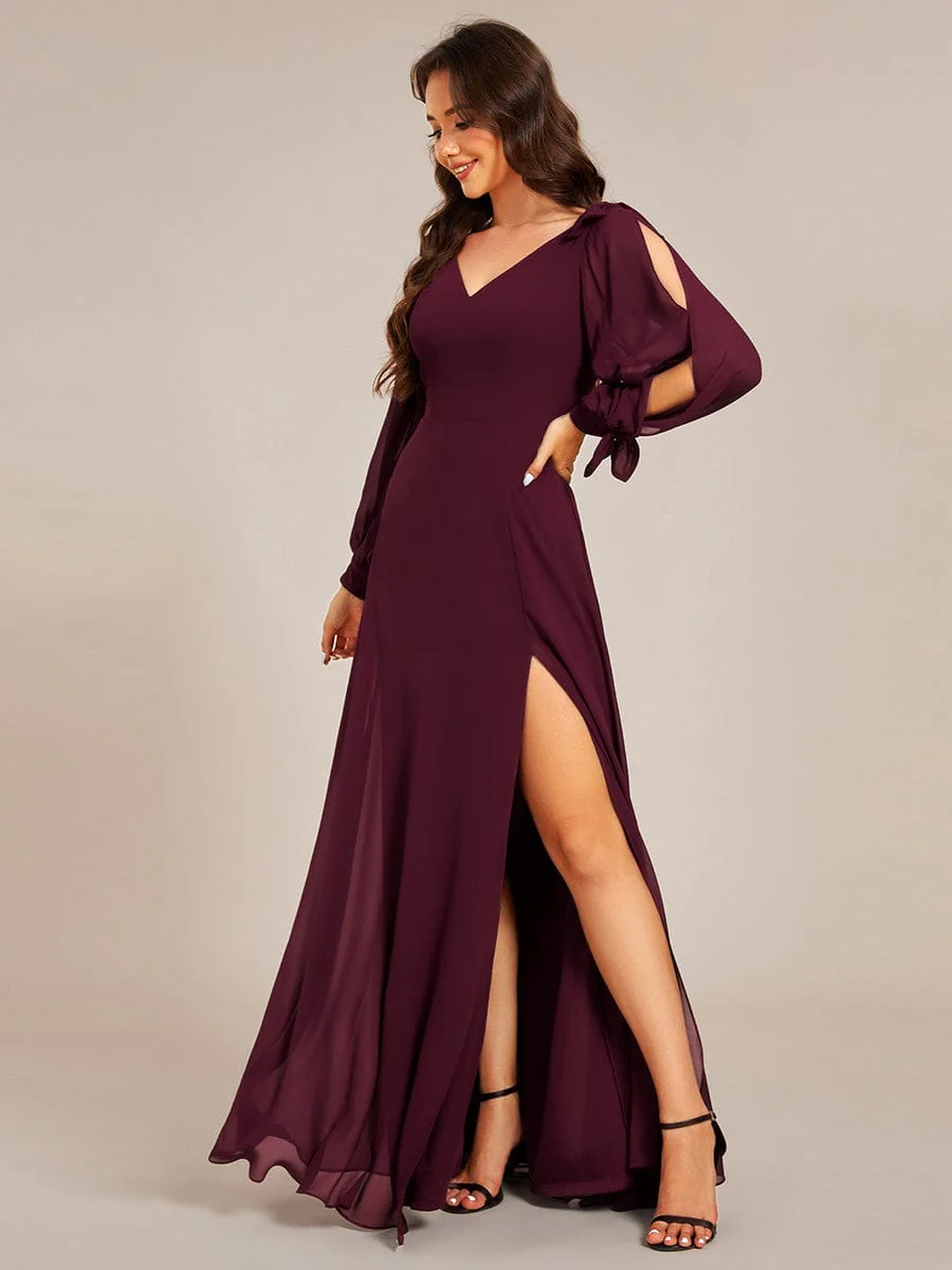 ever IVORY|Gentle Split Low Back Thigh Slit Long Sleeve Wedding Guest Dress - Image 40