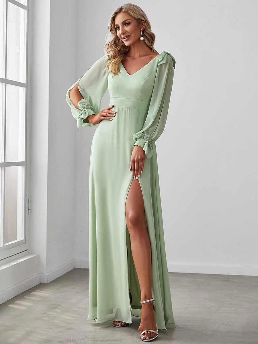 ever IVORY|Gentle Split Sleeve Low Back Thigh Slit Bridesmaid Dress - Image 10