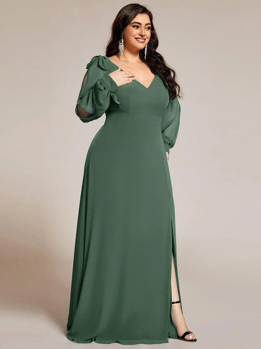 ever IVORY|Gentle Split Sleeve Low Back Thigh Slit Bridesmaid Dress - Image 118