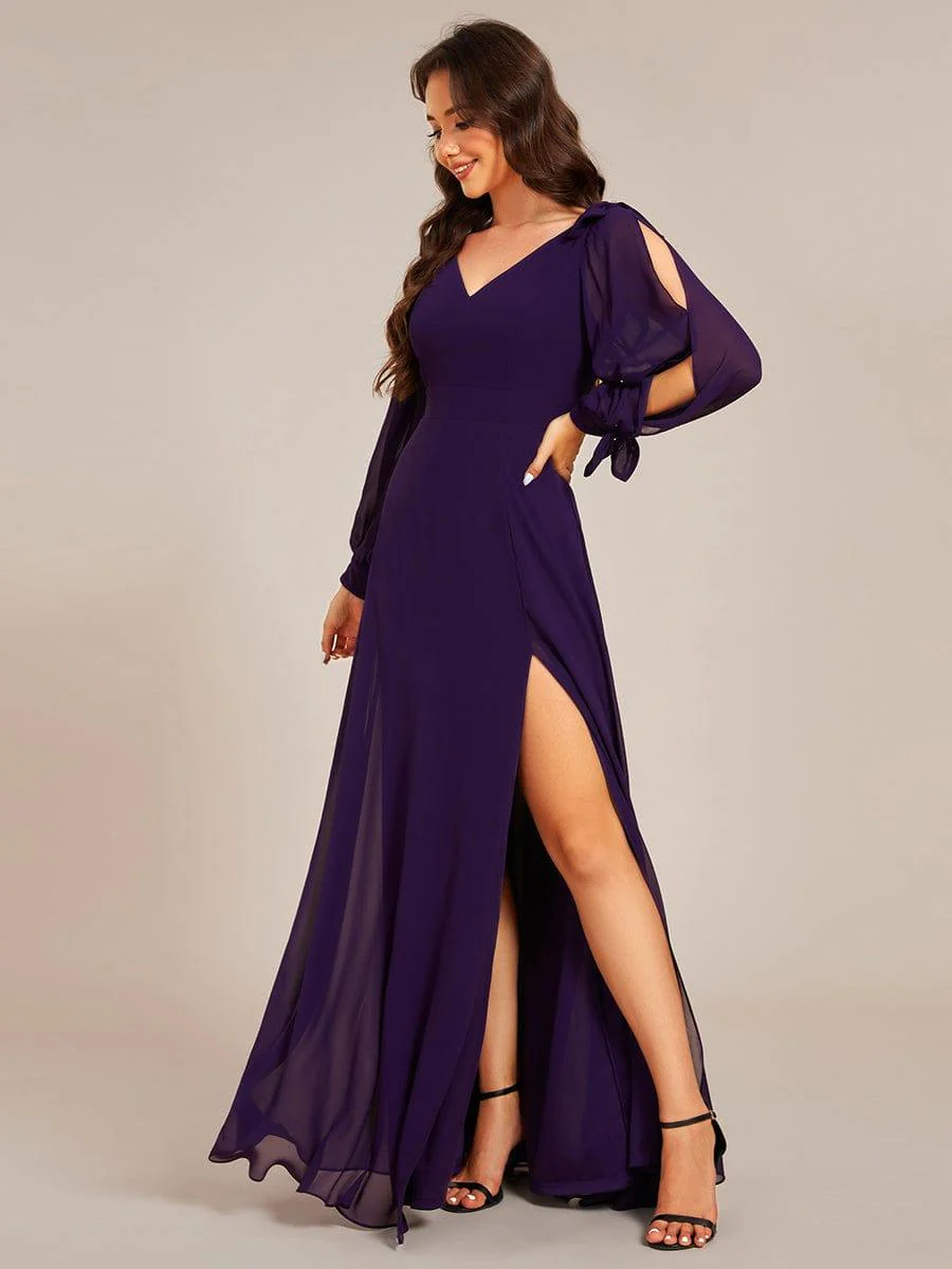 ever IVORY|Gentle Split Sleeve Low Back Thigh Slit Bridesmaid Dress - Image 66