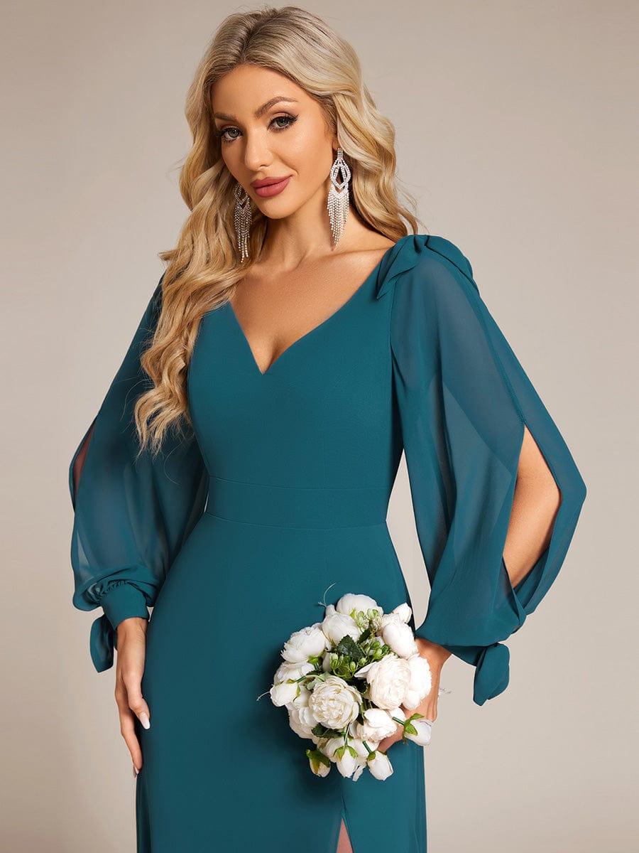 ever IVORY|Gentle Split Sleeve Low Back Thigh Slit Bridesmaid Dress - Image 91