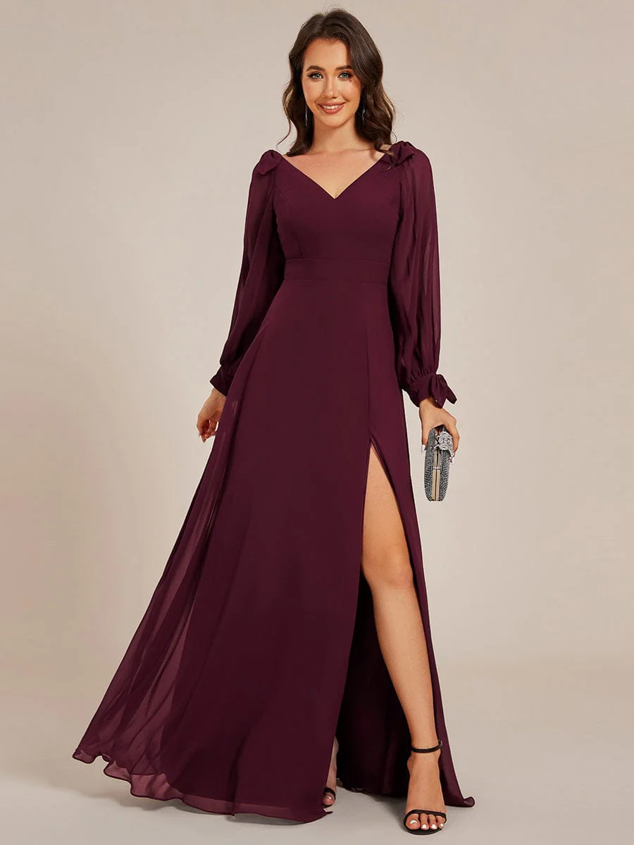 ever IVORY|Gentle Split Sleeve Low Back Thigh Slit Dress in Dusty Blue - Image 11