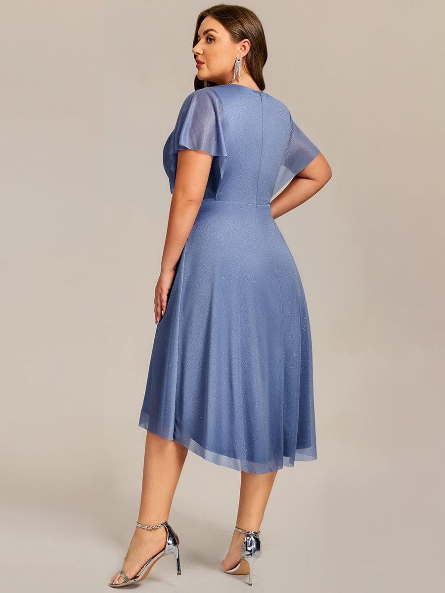 ever DANNA|Glitter Bat-Wing Applique Asymmetrical Hem Midi Weeding Guest Dress - Image 7
